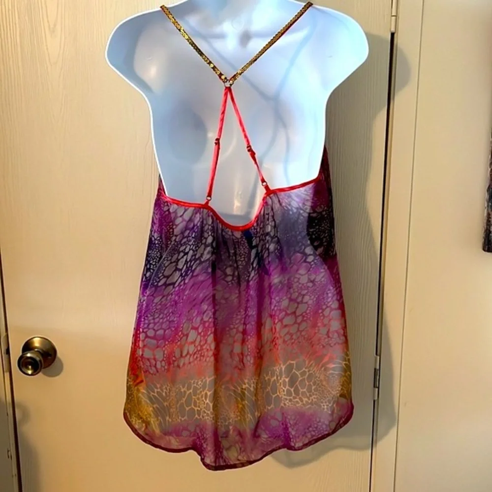 FREE PEOPLE SEQUIN MULTI-COLOR ANIMAL PRINT CAMI TOP BLOUSE SHIRT SIZE LARGE - Picture 6 of 16